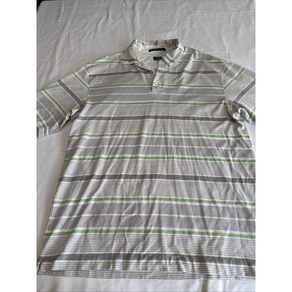 Nike Dri Fit Tiger Woods Collection Polo Shirt Men's Sz L Ivory Gray Stripe Golf